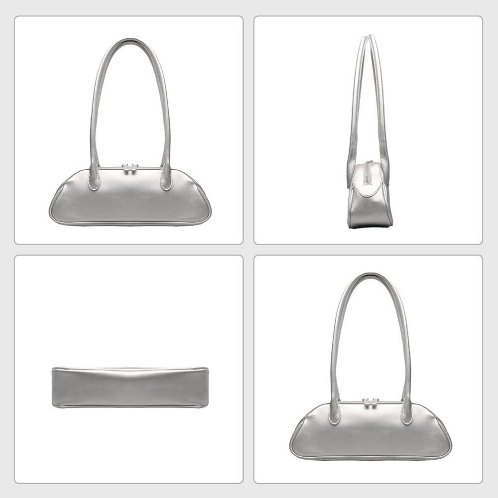 Women’s Silver PU Leather Y2K Shoulder Bag Trendy Fashion Work Travel Bag - Picture 2 of 7